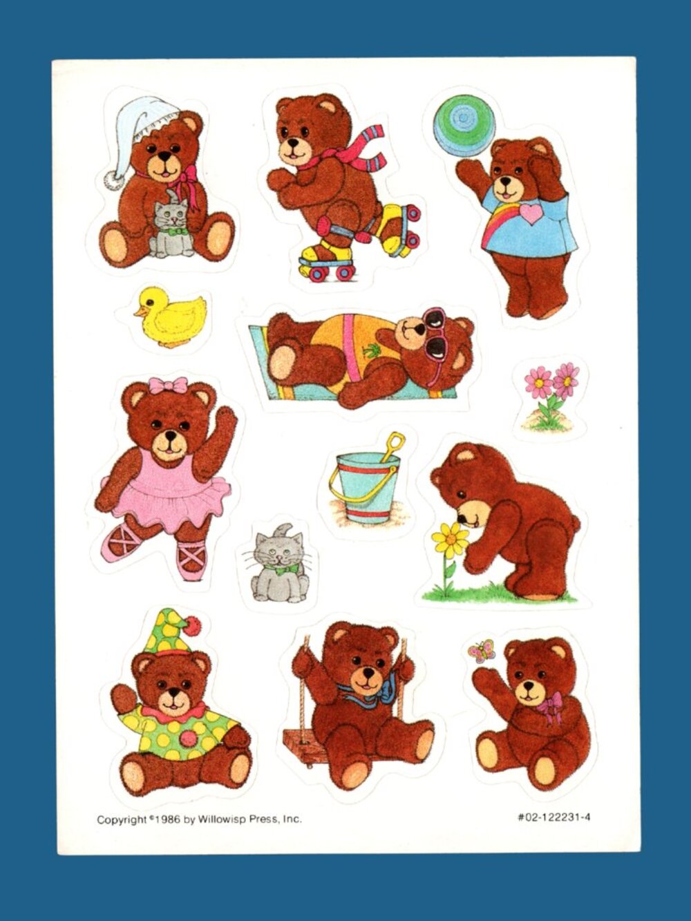 Willowisp Press Vintage 1986 Teddy Bear Sticker Sheet